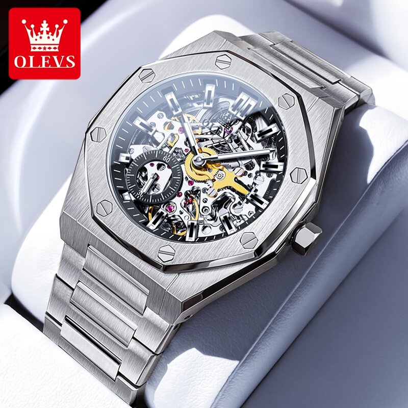 OLEVS-relojes de alta calidad para hombre, reloj mecánico automático a la moda, movimiento de precisión Original, resistente al agua, luminoso