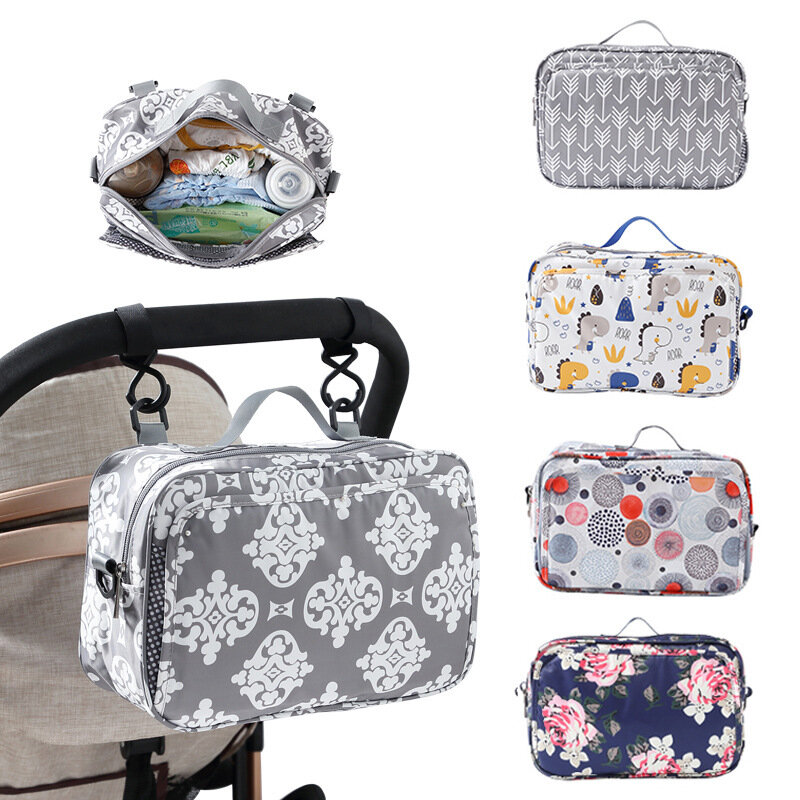 Tas gantung kereta bayi kapasitas besar, aksesori tas gantung bayi keluar dari tas praktis modis bermotif