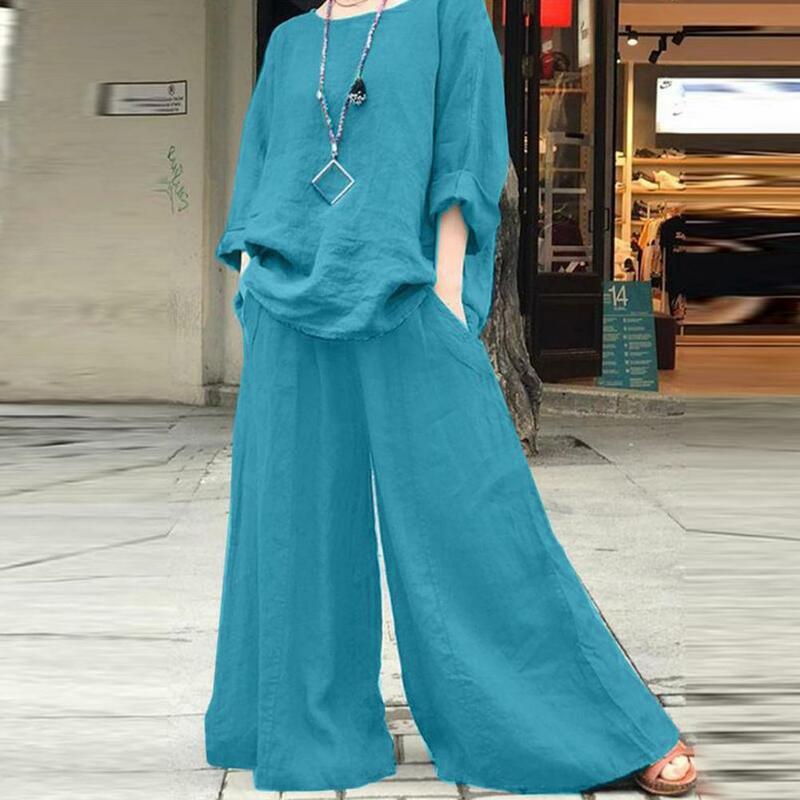 Conjunto culottes feminino elegante, camiseta solta, calça de perna larga, tamanho grande, casual para conforto, meia idade