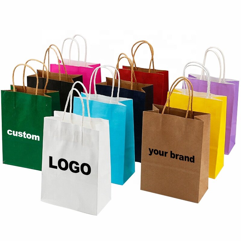 Customized product、Custom Printed Your Own Logo Food Grocery Brown handle Kraft White Paper Bags