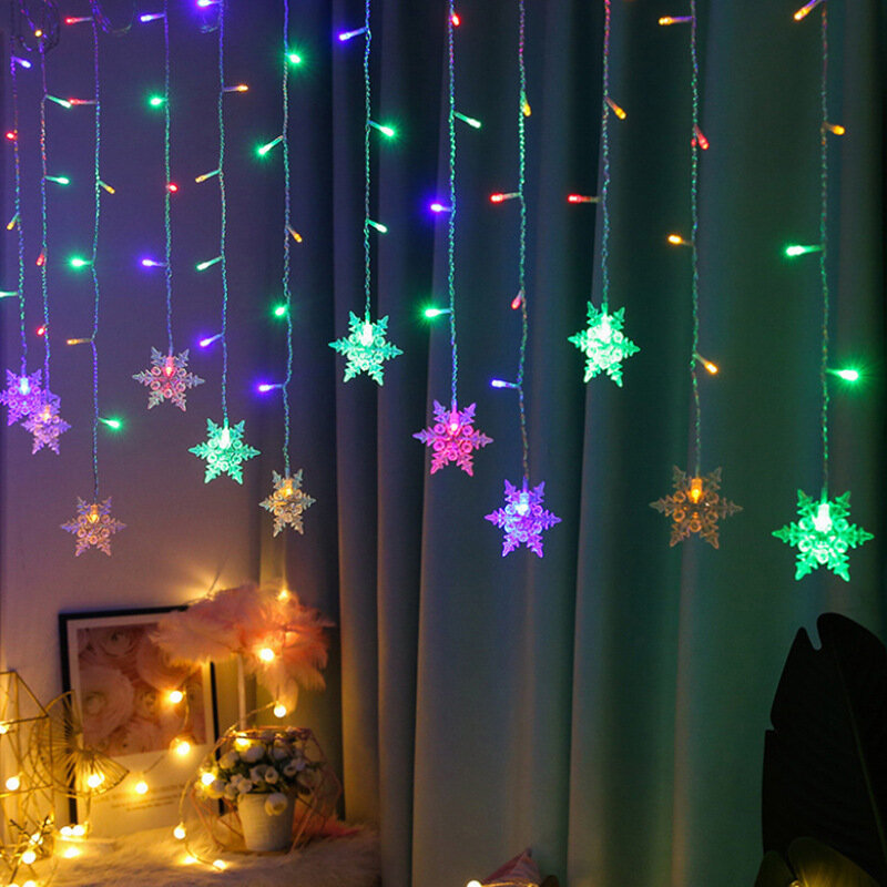 LED Snowflake Curtain String Lights New Year's Garland Decoration For Home Party Garden Christmas Decorations Fairy Lights