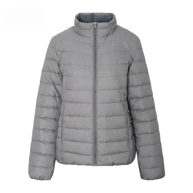 여성용 경량 다운 재킷, 휴대용 숏 화이트 덕 다운, 얇은 스탠딩 칼라, 겨울