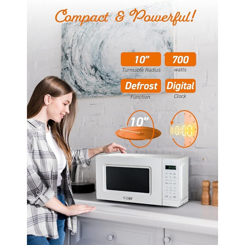 Cu Ft Microwave with 10 Power Levels, 700W Microwave with Digital Display, Countertop Microwave with Child Safety Door Lock
