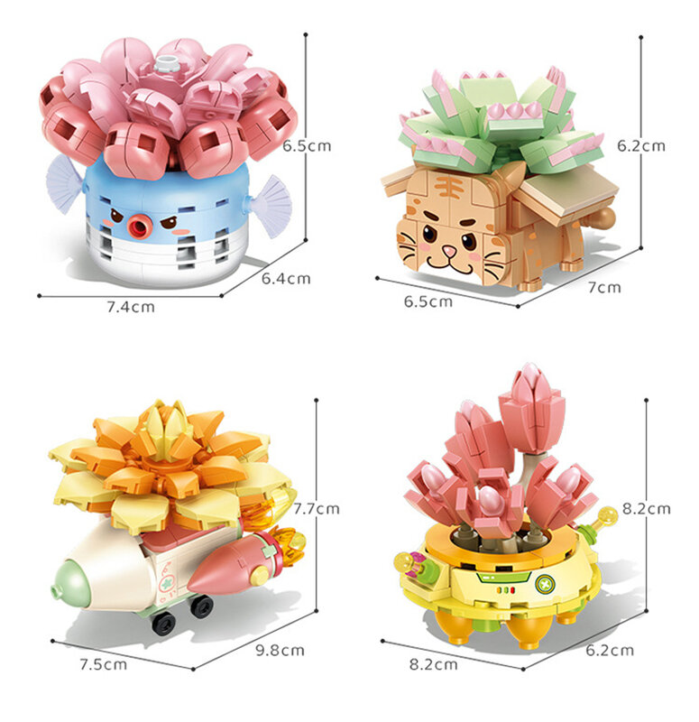 Décennie s de construction de plantes succulentes en pot, mini pot de fleur MOC, modèle de briques, jouets créatifs pour enfants, cadeaux pour filles