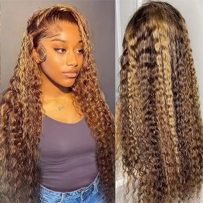 Highlight Ombre Water Wave Lace Frmetals Wig, Human Hair, HD Transparent, 4/27 Honey Blonde Colored Wig, Baby Hair, Pride Ut, 13x4