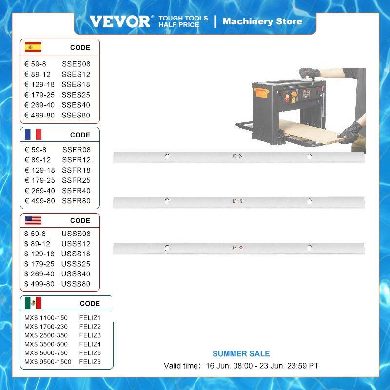VEVOR Planer Knives, 13 inch 2mm Thickened High Speed Steel Replacement HRC55-60 Hardness, Suit for 13in/12.5in Benchtop Planer