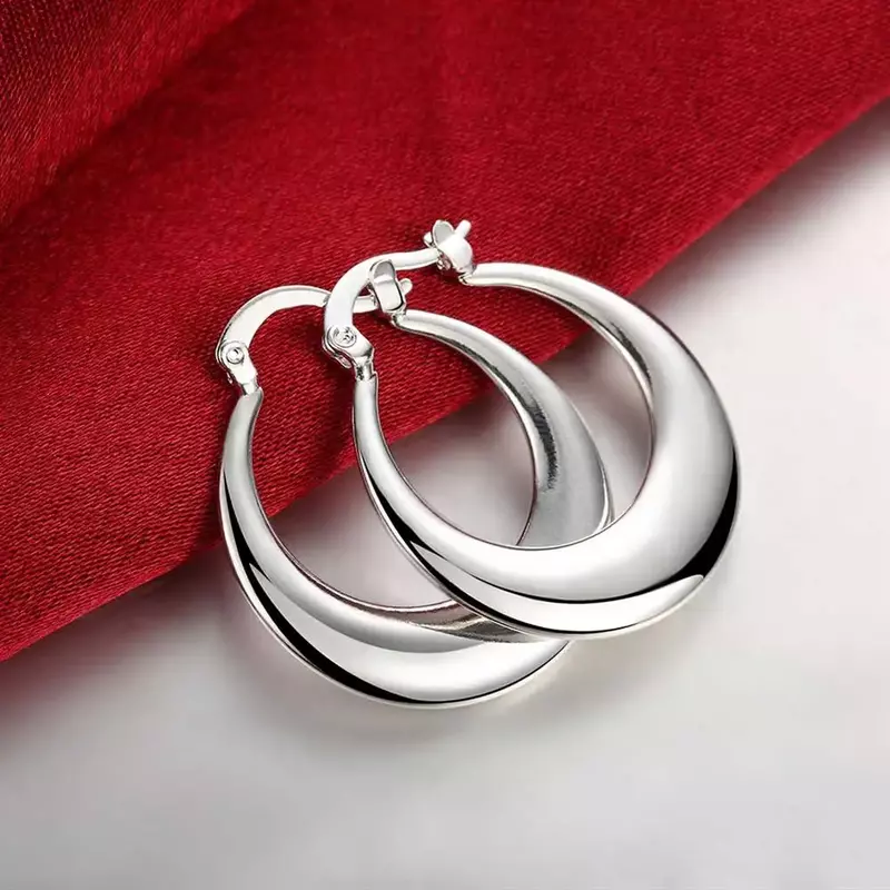 Fabryczne bezpośrednie 925 srebrne kolczyki 3cm modne okrągłe duże obręcze dla kobiet piękne półksiężycowe biżuteria zaręczynowa na prezent