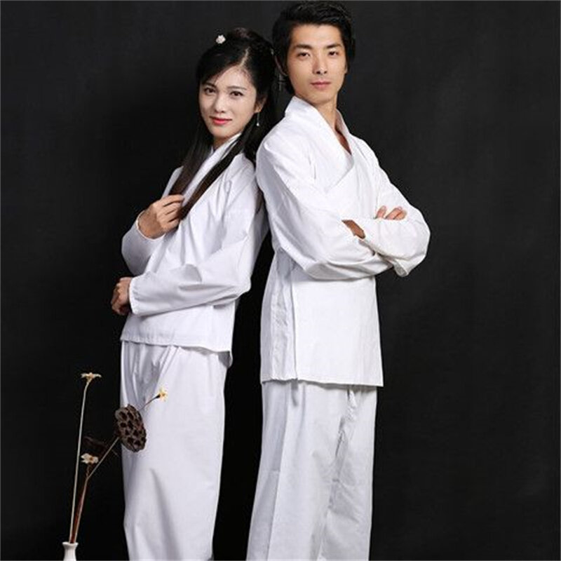 Chemise à col croisé de la dynastie Ming Y-Hanfu pour femmes et hommes, vêtements de nuit blancs, ensembles de pyjama, vêtements d'intérieur unisexes, vêtements d'intérieur