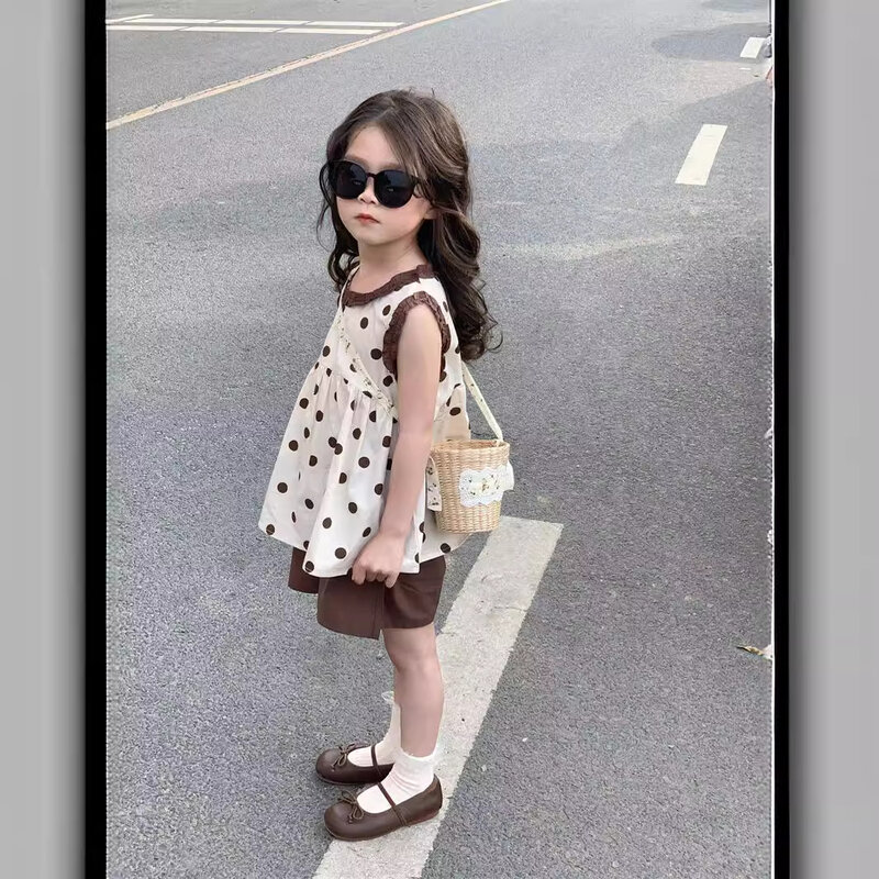 Koreaanse Zomer Baby Meisje 2 Delige Kleding Set Katoenen Dot Bedrukt Tank Top Pak 2024 Losse Pure Kleur Korte Broek Peuter Meisje Outfits