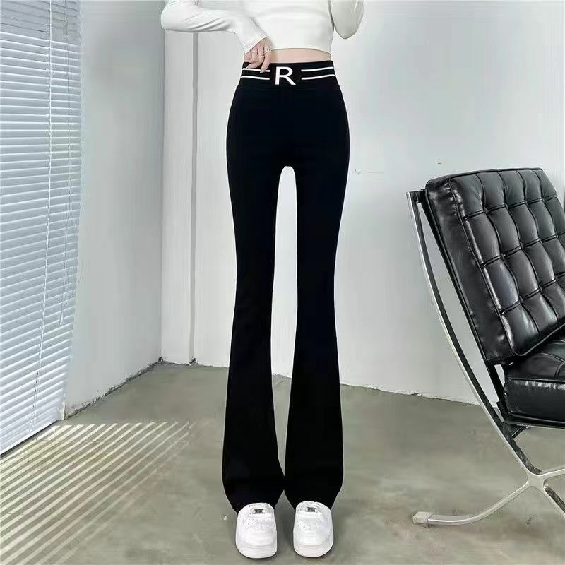 Женские широкие брюки, Однотонные эластичные прямые брюки с высокой талией и карманами в Корейском стиле