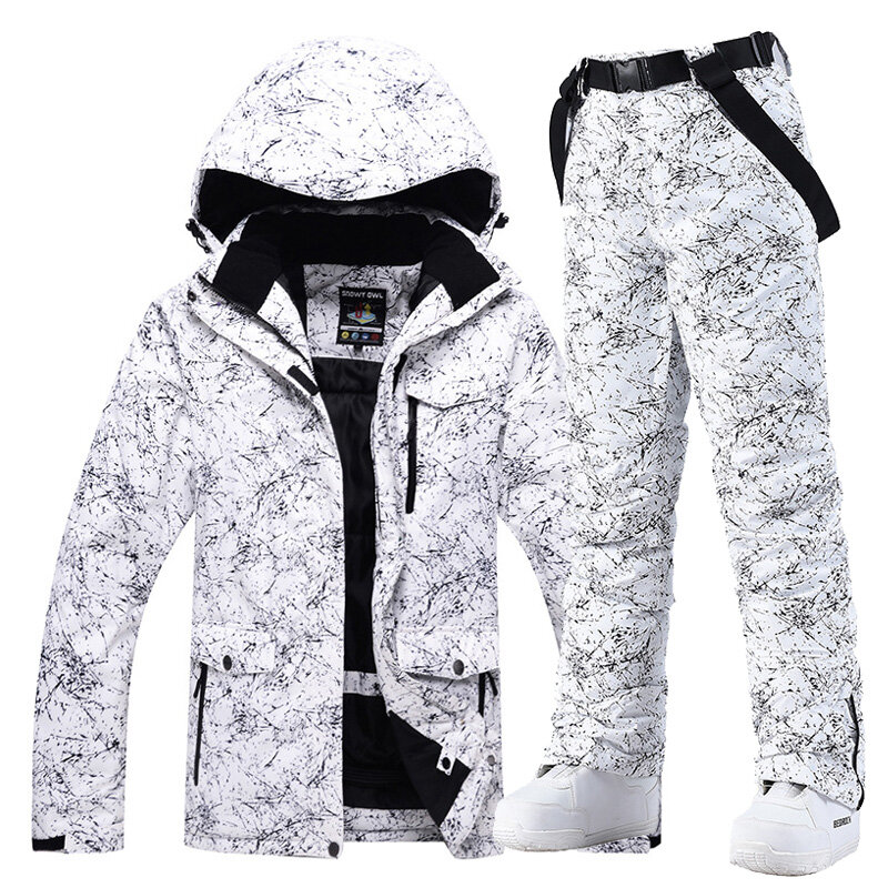 -30 Warm Men & Women Snow Suit Wear Snowboard Clothing Sets Winter Outdoor Sports Waterproof Costume Ski Jackets and Strap Pants