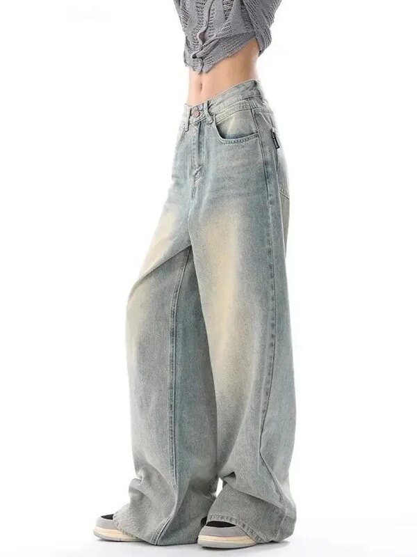 Новые винтажные свободные Простые повседневные женские узкие модные потертые джинсы осенние американские классические женские джинсы с высокой талией