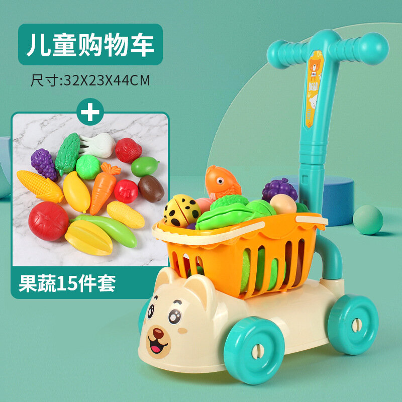 Casa de juegos para niños, juguetes de verduras y frutas para niñas, carrito de compras de simulación, carrito para niños, mini carrito de compras