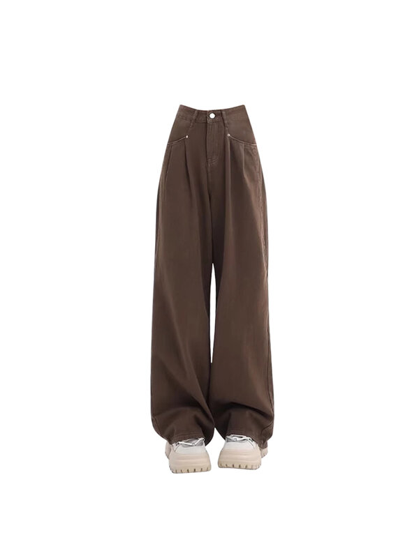 Pantalones vaqueros holgados para mujer, Jeans de estética Vintage Harajuku de gran tamaño, estilo japonés de los años 2000, color marrón, Y2k