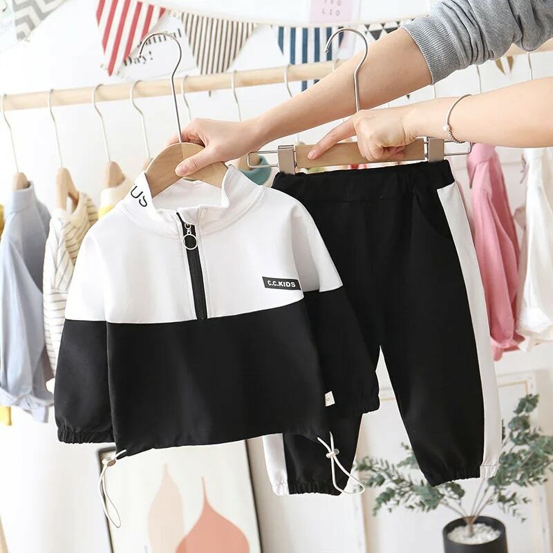 Fashion Children Clothing Spring Autumn Baby Girl Clothes Boys Solid Jacket Pants 2Pcs/Set Toddler Cotton Costume Kids Tracksuit