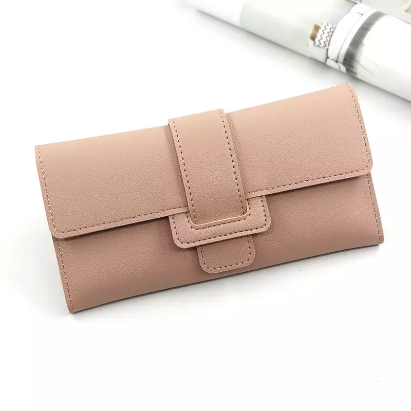 Tas genggam kepribadian panjang wanita, tas dompet semua dalam satu sederhana, tas Clutch tiga lipatan kartu gesper