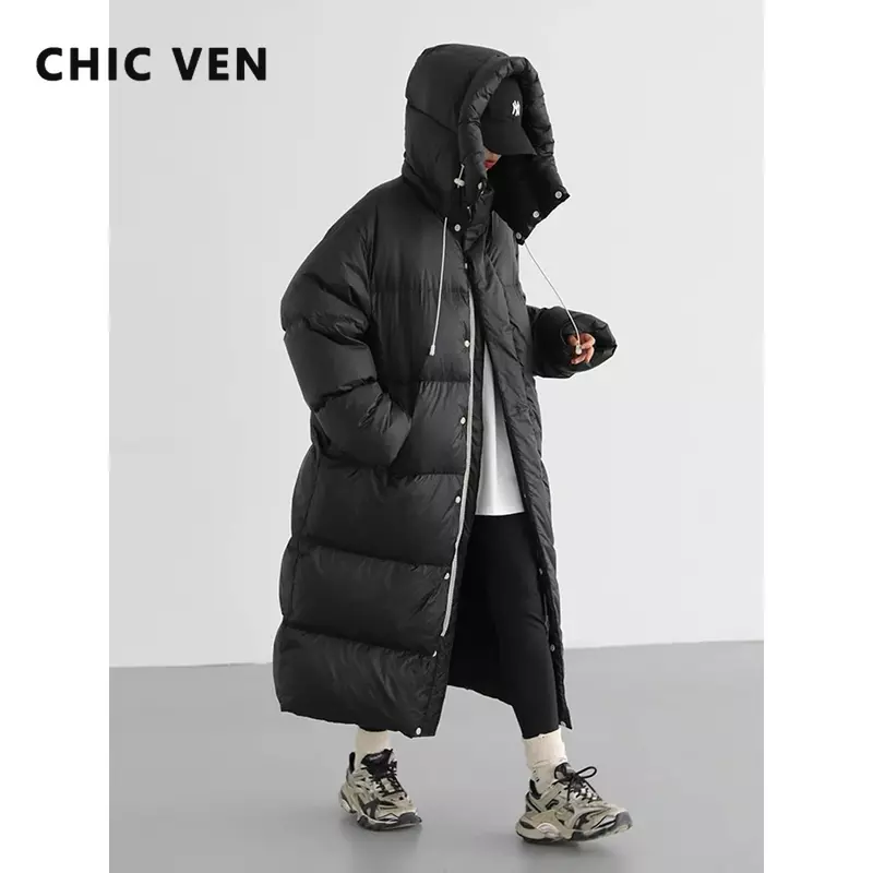 Chic Ven-Casaco feminino coreano solto com capuz longo, casaco grosso quente, Parkas femininas, Casacos de inverno, 2023