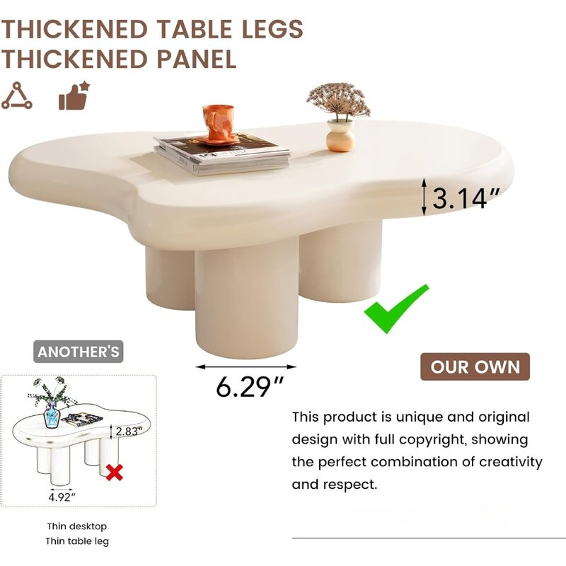 Tavolino nuvola, simpatici tavolini da tè interni irregolari con 3 gambe, facile montaggio, tavolino