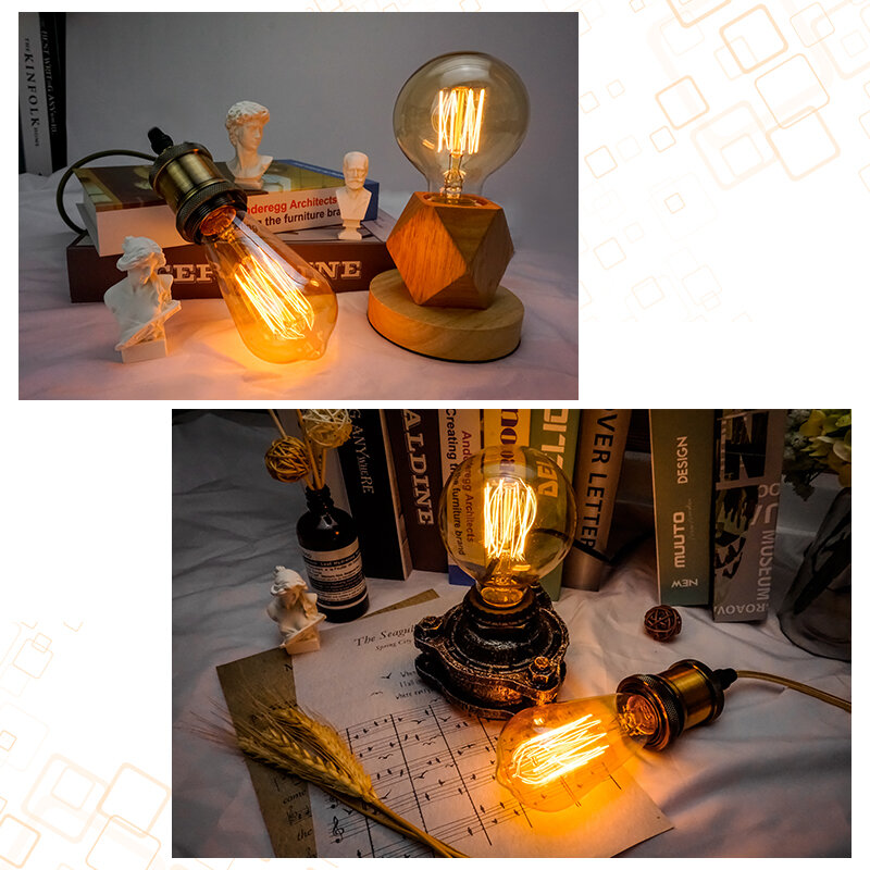 6 pz/lotto lampadina Edison retrò C35 T45 ST64 G80 G95 A60 luce a filamento 40W E27 ampolla Vintage lampada a incandescenza luci Decorative