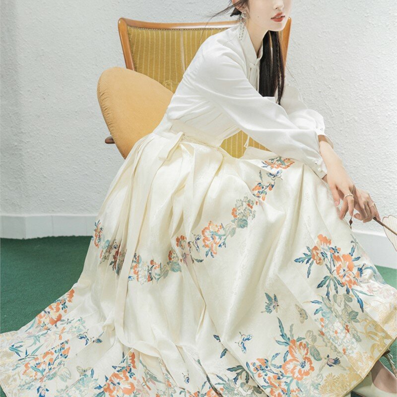 Hanfu New Chinese Style White Woven Gold Dress for Daily Commuting