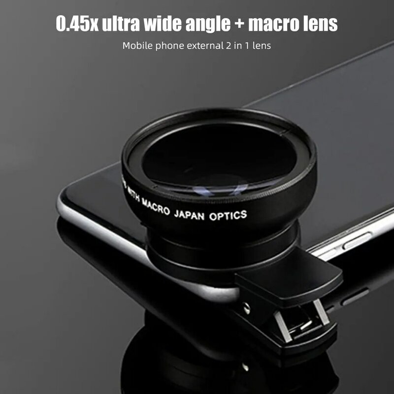 아이폰 안드로이드용 범용 휴대폰 렌즈, 2 가지 현미경 기능, 0.45X 광각 렌즈, 12.5X 매크로 HD 카메라
