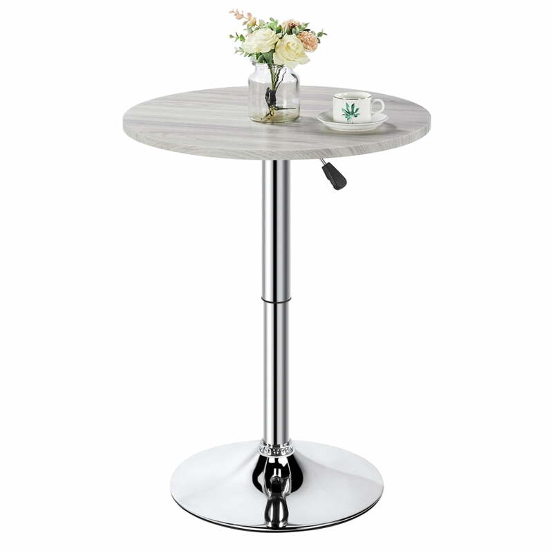 Adjustable Height Round Pub Bistro Table 360° Swivel Kitchen Bistro Bar Table, Gray