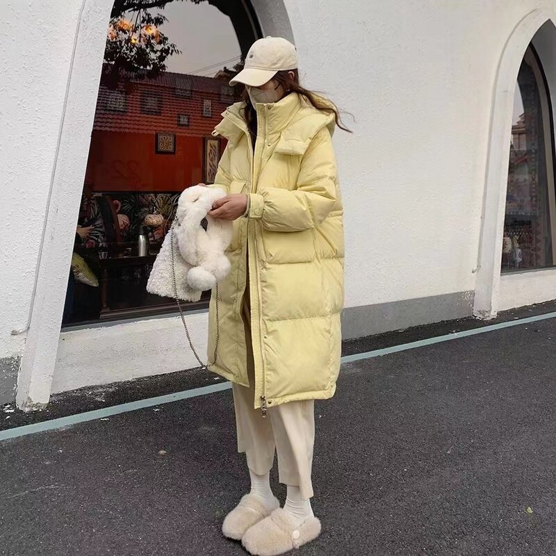 Зимняя новая пуховая куртка Женская средней длины выше колена в Корейском стиле с подкладкой на талии