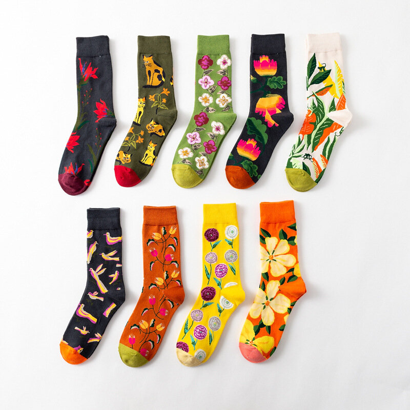 Calcetines de algodón con dibujos animados para mujer, calcetín informal, estilo Harajuku, pulpo, flor, planta, Kawaii, 1 par