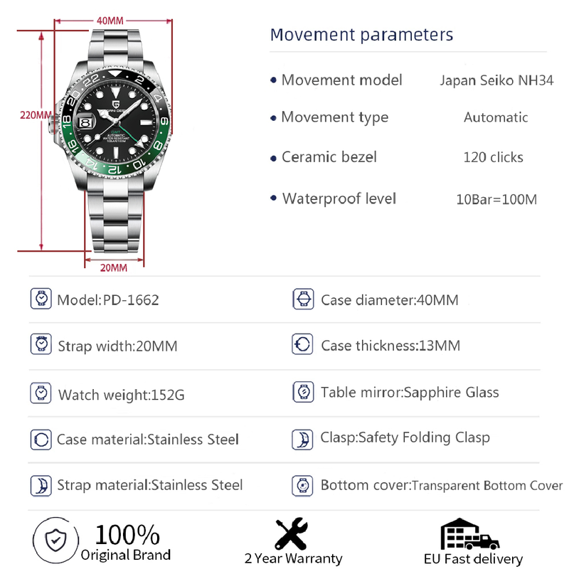 V3ページニ-自動機械式時計,新しいデザイン,nh34,ラグジュアリー,サファイアガラス,40mmセラミックGmt腕時計,防水,100m