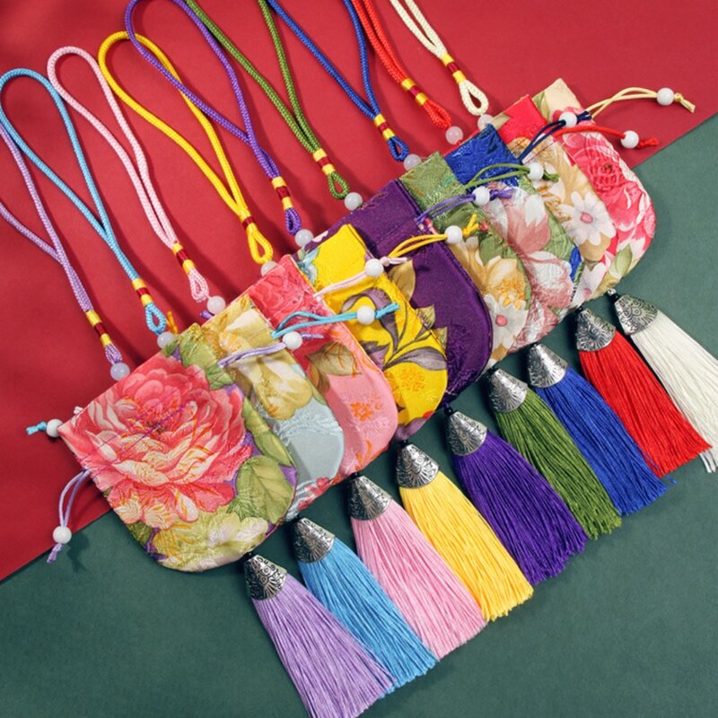 Regalo di moda motivo floreale ornamenti per auto decorazione camera da letto borsa da ricamo antica borsa per gioielli borsa portamonete bustina in stile cinese