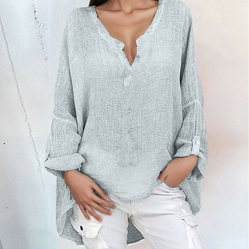Summer Loose Linen Blouse Woman Long Sleeve Boho Tops Shirts Solid Color Vintage Bohemian Clothes Summer Casual Ladies Pullover