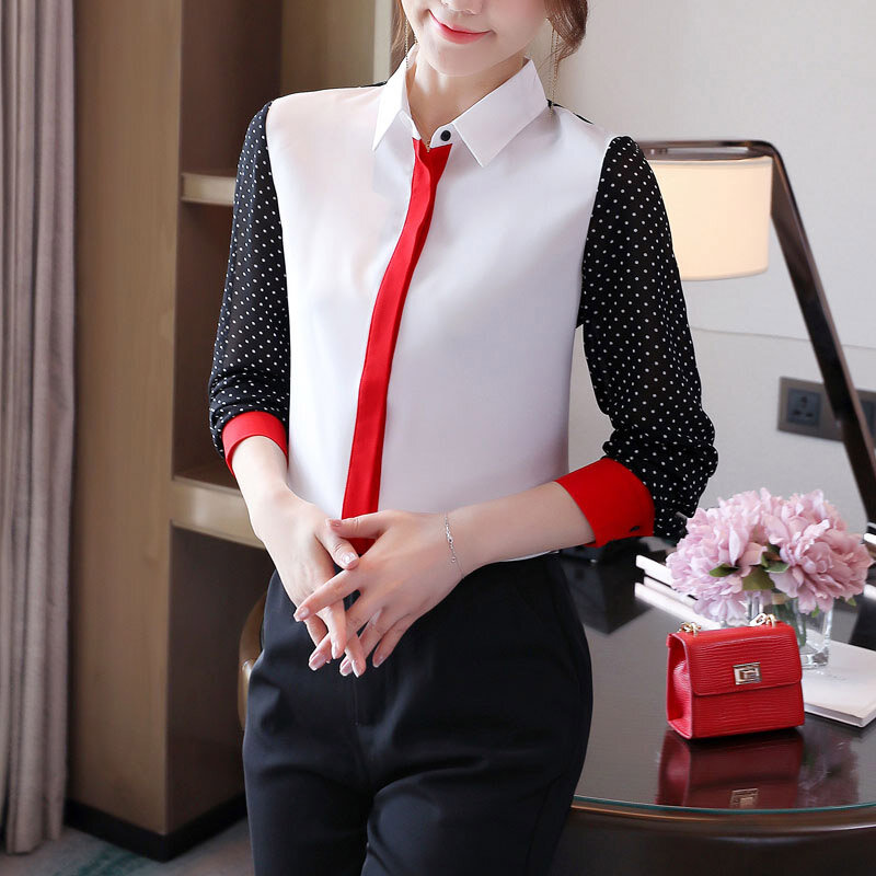 Biurowa damska luźna moda koronkowa szyfonowe koszule wiosna nowa w paski patchworkowa prosta wygodna bluzka odzież damska