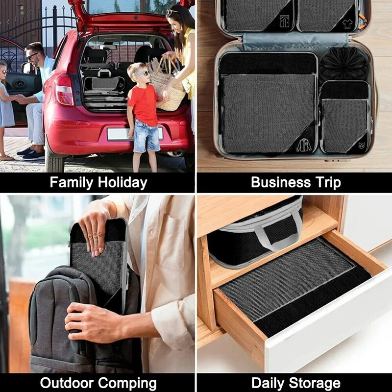 Ensemble de rangement de voyage avec valise légère portable, sacs, cubes d'emballage compressés, sac à chaussures, bagage en maille, 3/6 pièces