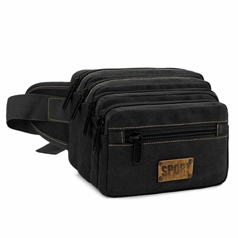 Multifunction Canvas Waist Bag, durável, vários bolsos, bolso de ombro, grande capacidade, Outdoor Running Bag, Cashier Bag