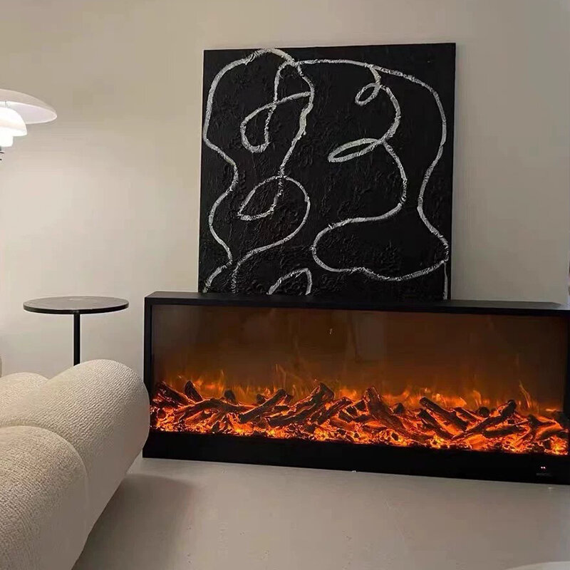 Modern Minimalist Recessed Wall Mounted Decorative Electric Fireplace Led 150in Simulated Flame Indoor Heating Fireplace