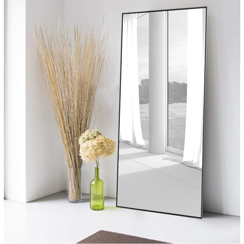 Dekorasi cermin panjang penuh, cermin lantai cermin rias, cermin rias kamar mandi/kamar tidur, hitam, 59 ''X 16''