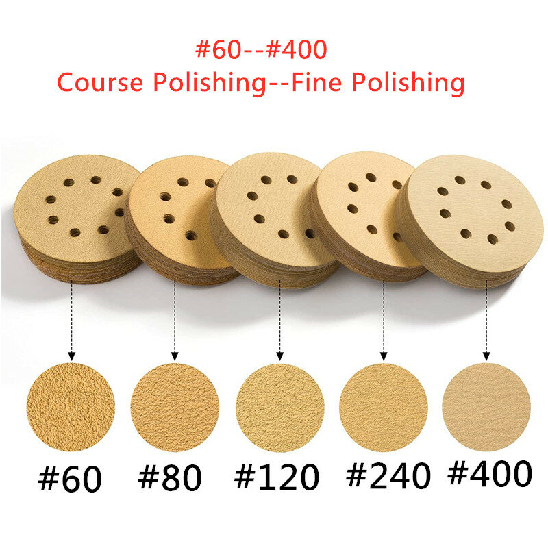50PCS 5-Inch 8-Hole Hook and Loop Aluminum Oxide Sanding Discs Sanding Discs 60-400 Grit Orbit Sandpaper for Orbital Sander