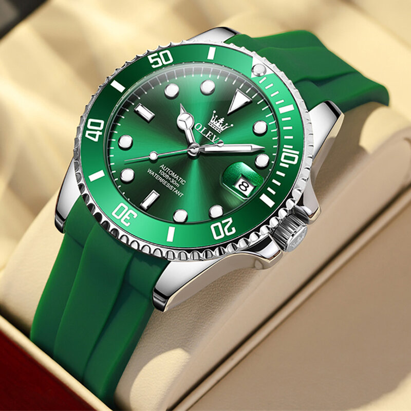 OLEVS Classic Style Green Dial orologio meccanico automatico da uomo Top Brand Luxury orologio da uomo impermeabile data Reloj Hombre