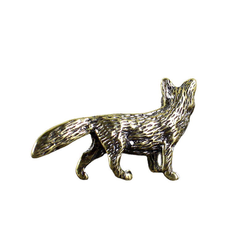 Solid Brass Fox Figurines Miniatures Desk Ornaments Tea Pet Crafts Retro Small Animal Statue