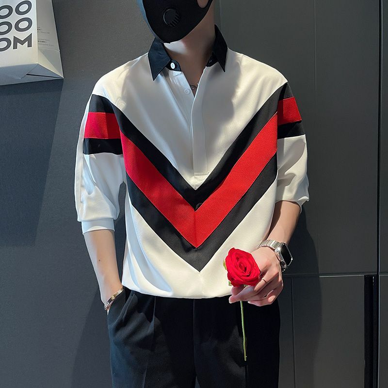Spring Autumn Turn-down Collar Fashion Long Sleeve Shirt Man High Street Casual Loose Button Pullovers Printing Striped Blouse
