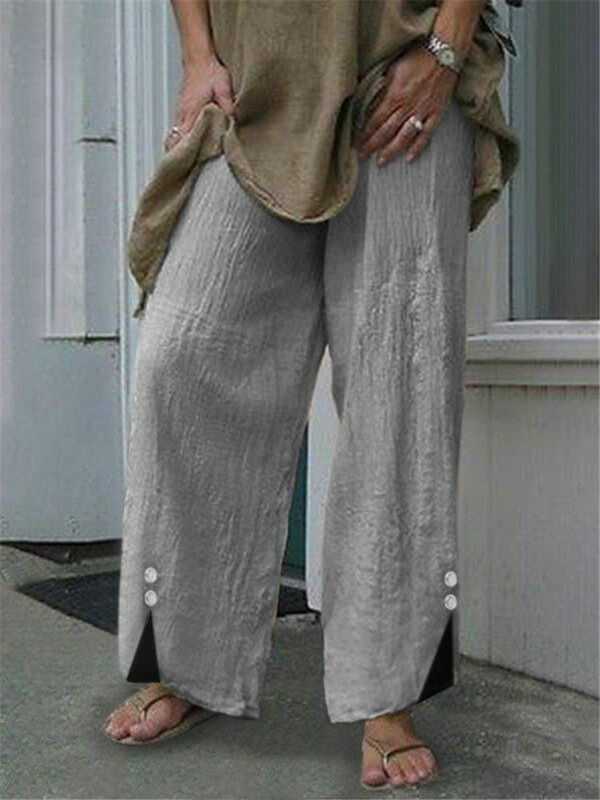 Summer Women Vintage Harem Pants Plus Size 5XL Capri Faux Cotton Oversized Wide Leg Trousers Side Slit Beach Sarouel