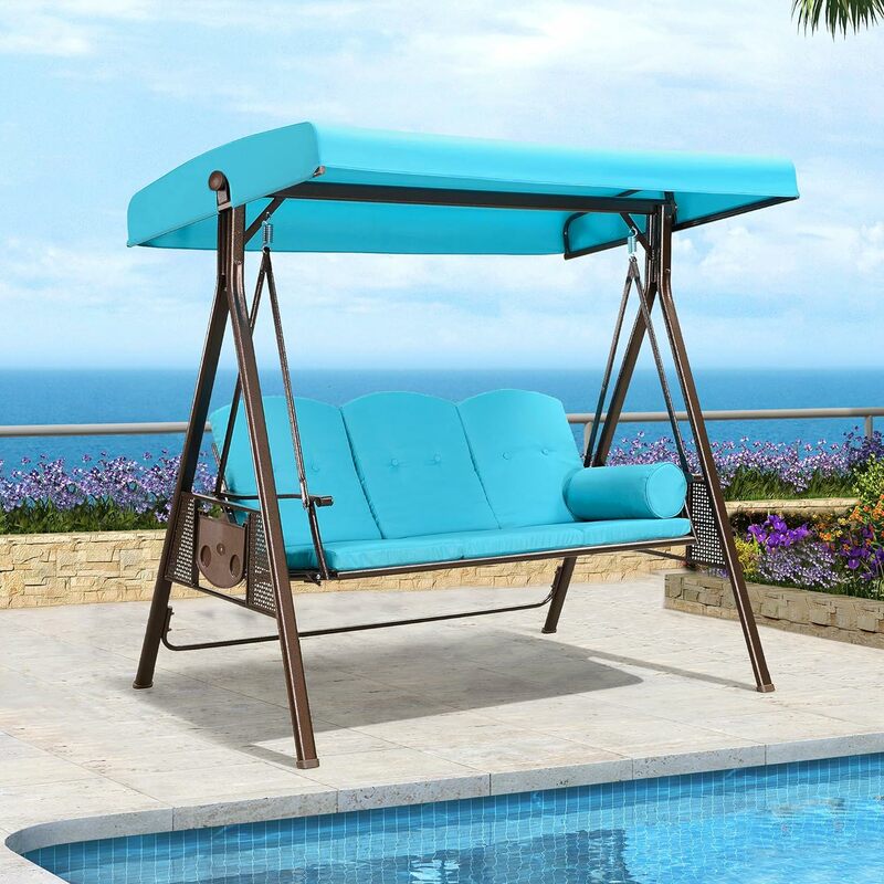 Deluxe Outdoor Pátio Varanda Swing, resistente às intempéries Steel Frame, ajustável Tilt Canopy, Almofadas e Travesseiro Incluído, 2 3 lugares