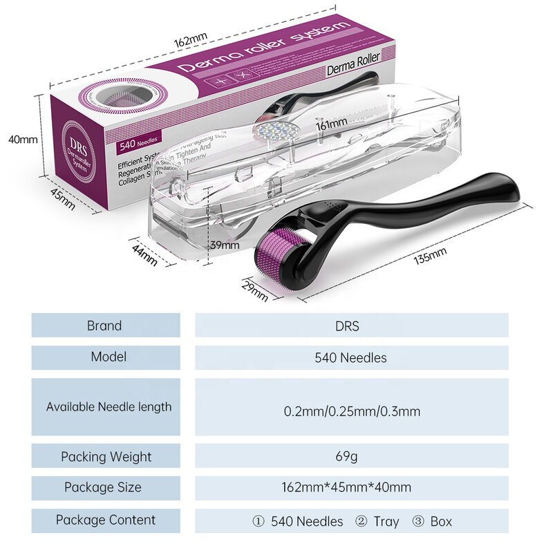 DRS 540 Derma Roller Micro Needles Titanium Professional Microneedle Machine per la cura della pelle trattamento del corpo e crescita della barba