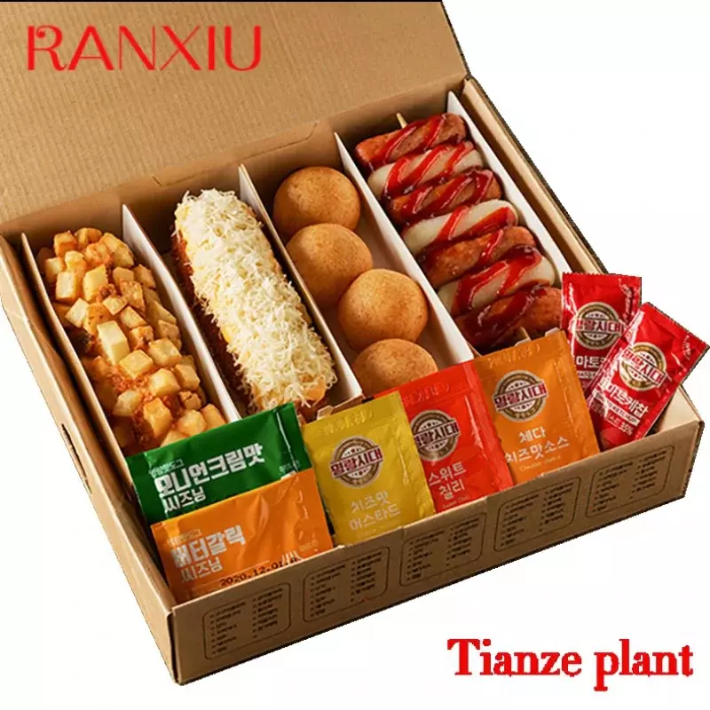 Emballage de chien de maïs en papier alimentaire imprimé personnalisé, boîte à hot-dog coréenne, à emporter