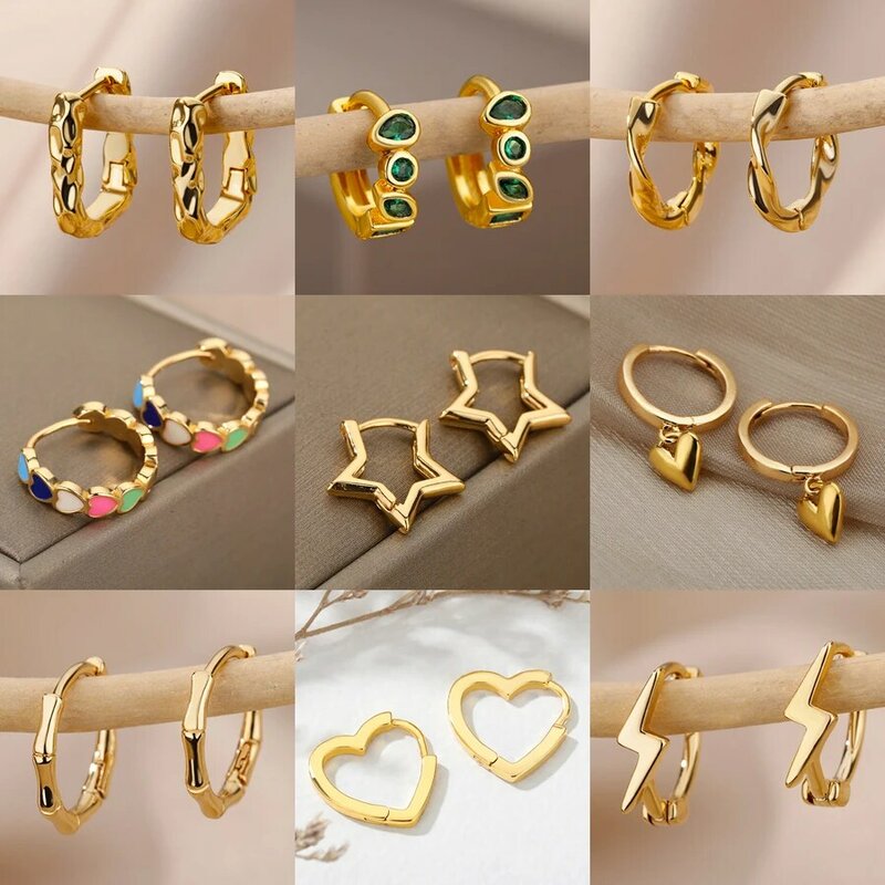 Boucles d'oreilles créoles minimalistes en acier inoxydable pour femmes et filles, piercing étoile de luxe, bijoux Y2K, nouveau, 2024