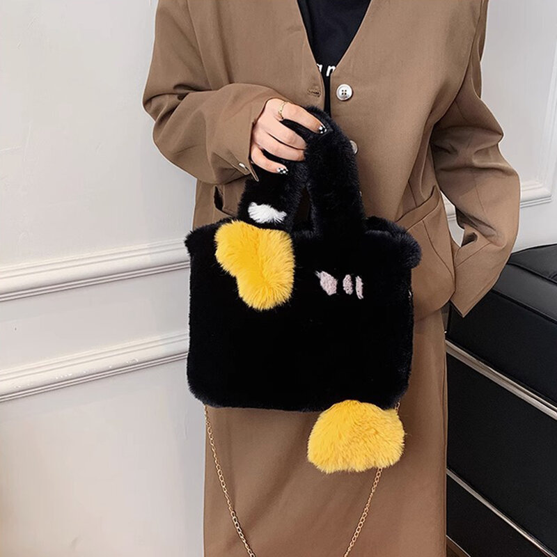 Cute Plush Big Goose Handbag Women'S Autumn And Winter Furry Shoulder Bag Large Capacity Tote Bag Small Satchel Crossbody Bag
