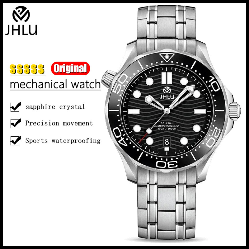 JHLu-Relógio mecânico masculino Seamaster Wave, relógio de pulso safira cristal mergulho, relógio automático de luxo NH35 original