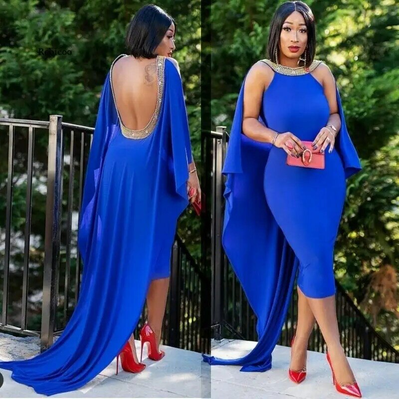 2022 African Women Beading Round Neck Backless Maxi Dress Female Sleeveless Trailing Evening Party Dress for Women African
