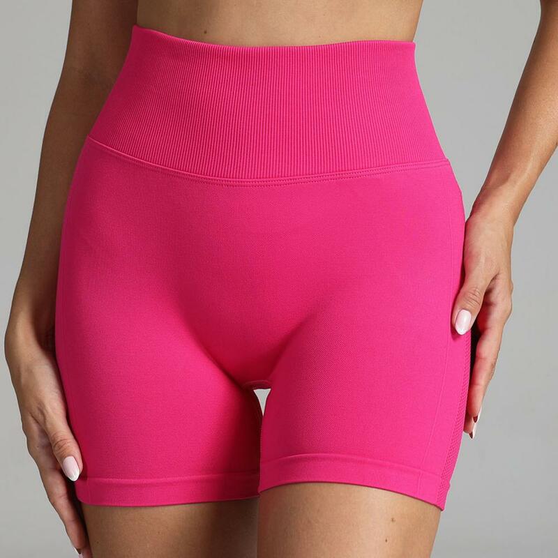 Pantalones cortos de Yoga para mujer, Shorts deportivos de cintura alta, suaves, con Control de barriga, sin costuras, para correr y Fitness
