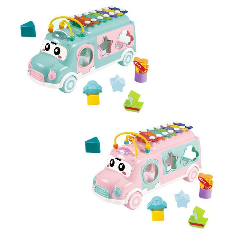 Multifuncional elétrico Musical Bus Brinquedos, Shape Sorter, Pull-Along Toy, Early Educational Crawling, xilofone
